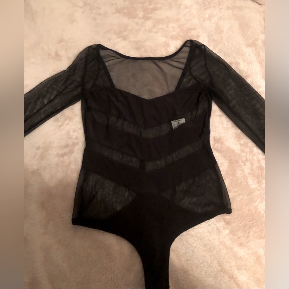 Mandee Black Sheer Cutout Long Sleeve one-piece